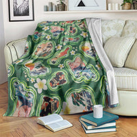 Hawaiian and Japanese Culture Together Blanket Hawaiian Island Shapes with Japanese Landscape Green Color LT03 Green - Polynesian Pride