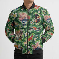Hawaiian and Japanese Culture Together Bomber Puffer Jacket Hawaiian Island Shapes with Japanese Landscape Green Color LT03 - Polynesian Pride