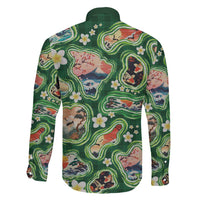 Hawaiian and Japanese Culture Together Family Matching Tank Maxi Dress and Hawaiian Shirt Hawaiian Island Shapes with Japanese Landscape Green Color LT03 - Polynesian Pride
