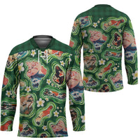 Hawaiian and Japanese Culture Together Hockey Jersey Hawaiian Island Shapes with Japanese Landscape Green Color LT03 - Polynesian Pride