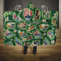 Hawaiian and Japanese Culture Together Hooded Blanket Hawaiian Island Shapes with Japanese Landscape Green Color LT03 - Polynesian Pride
