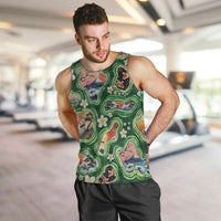 Hawaiian and Japanese Culture Together Men Tank Top Hawaiian Island Shapes with Japanese Landscape Green Color LT03 Green - Polynesian Pride