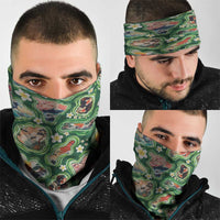 Hawaiian and Japanese Culture Together Neck Gaiter Hawaiian Island Shapes with Japanese Landscape Green Color LT03 - Polynesian Pride