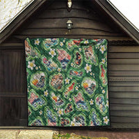Hawaiian and Japanese Culture Together Quilt Hawaiian Island Shapes with Japanese Landscape Green Color LT03 - Polynesian Pride