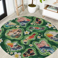 Hawaiian and Japanese Culture Together Round Carpet Hawaiian Island Shapes with Japanese Landscape Green Color LT03 Green - Polynesian Pride