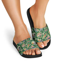 Hawaiian and Japanese Culture Together Slide Sandals Hawaiian Island Shapes with Japanese Landscape Green Color LT03 - Polynesian Pride