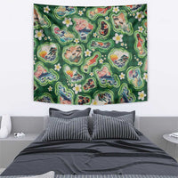 Hawaiian and Japanese Culture Together Tapestry Hawaiian Island Shapes with Japanese Landscape Green Color LT03 - Polynesian Pride