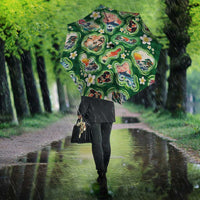 Hawaiian and Japanese Culture Together Umbrella Hawaiian Island Shapes with Japanese Landscape Green Color LT03 - Polynesian Pride