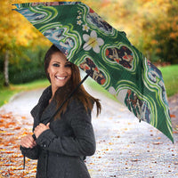Hawaiian and Japanese Culture Together Umbrella Hawaiian Island Shapes with Japanese Landscape Green Color LT03 - Polynesian Pride
