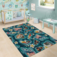 Hawaiian and Japanese Culture Together Area Rug Hawaiian Island Shapes with Japanese Landscape Teal Color LT03 - Polynesian Pride