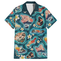 Hawaiian and Japanese Culture Together Hawaiian Shirt Hawaiian Island Shapes with Japanese Landscape Teal Color LT03 Teal - Polynesian Pride