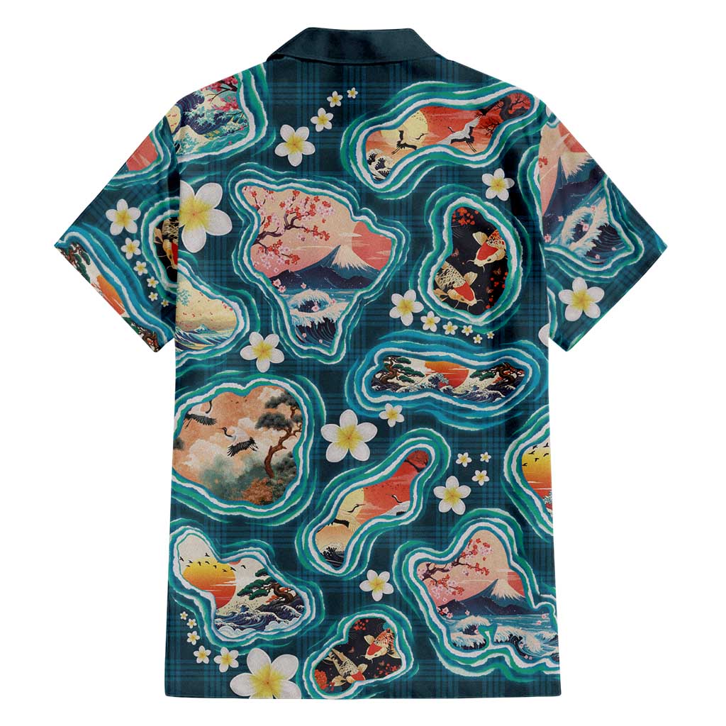 Hawaiian and Japanese Culture Together Hawaiian Shirt Hawaiian Island Shapes with Japanese Landscape Teal Color LT03 - Polynesian Pride