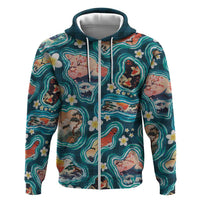 Hawaiian and Japanese Culture Together Hoodie Hawaiian Island Shapes with Japanese Landscape Teal Color LT03 Zip Hoodie Teal - Polynesian Pride