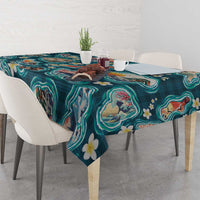 Hawaiian and Japanese Culture Together Tablecloth Hawaiian Island Shapes with Japanese Landscape Teal Color LT03 - Polynesian Pride