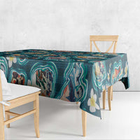 Hawaiian and Japanese Culture Together Tablecloth Hawaiian Island Shapes with Japanese Landscape Teal Color LT03 - Polynesian Pride