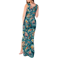Hawaiian and Japanese Culture Together Tank Maxi Dress Hawaiian Island Shapes with Japanese Landscape Teal Color LT03 - Polynesian Pride