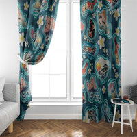 Hawaiian and Japanese Culture Together Window Curtain Hawaiian Island Shapes with Japanese Landscape Teal Color LT03 - Polynesian Pride