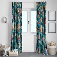 Hawaiian and Japanese Culture Together Window Curtain Hawaiian Island Shapes with Japanese Landscape Teal Color LT03 - Polynesian Pride