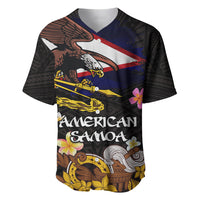 American Samoa Fue and Kava Bowl Baseball Jersey Plumeria and Polynesian Pattern LT03 Black - Polynesian Pride