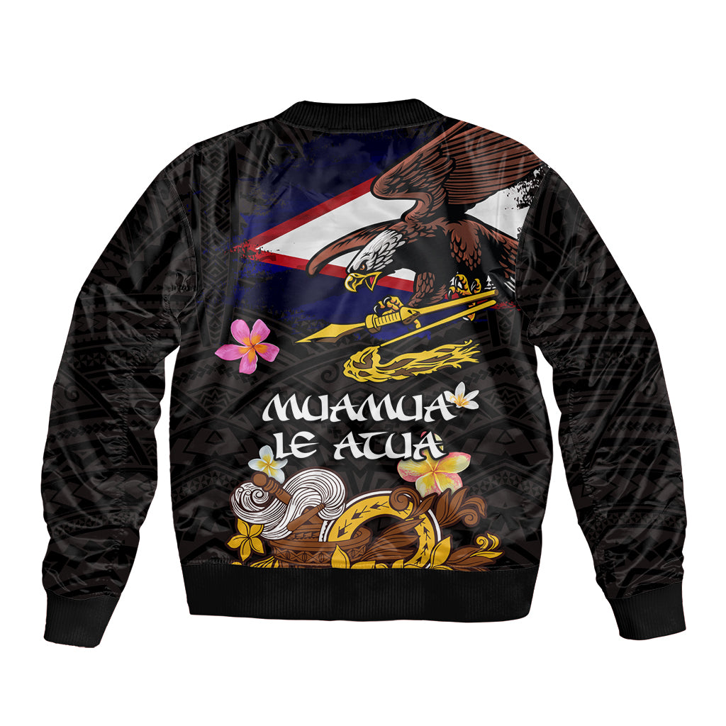 American Samoa Fue and Kava Bowl Bomber Jacket Plumeria and Polynesian Pattern