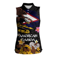 American Samoa Fue and Kava Bowl Women Sleeveless Polo Shirt Plumeria and Polynesian Pattern LT03 Female Black - Polynesian Pride