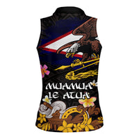 American Samoa Fue and Kava Bowl Women Sleeveless Polo Shirt Plumeria and Polynesian Pattern LT03 - Polynesian Pride