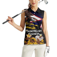 American Samoa Fue and Kava Bowl Women Sleeveless Polo Shirt Plumeria and Polynesian Pattern LT03 - Polynesian Pride