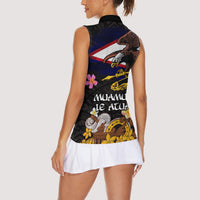 American Samoa Fue and Kava Bowl Women Sleeveless Polo Shirt Plumeria and Polynesian Pattern LT03 - Polynesian Pride