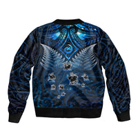 New Zealand Matariki Bomber Jacket Maori Pattern and Kiwi Bird Haka Dance Sky Night