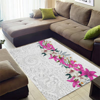 Hawaii Tropical Leaves and Flowers Area Rug Tribal Polynesian Pattern White Style