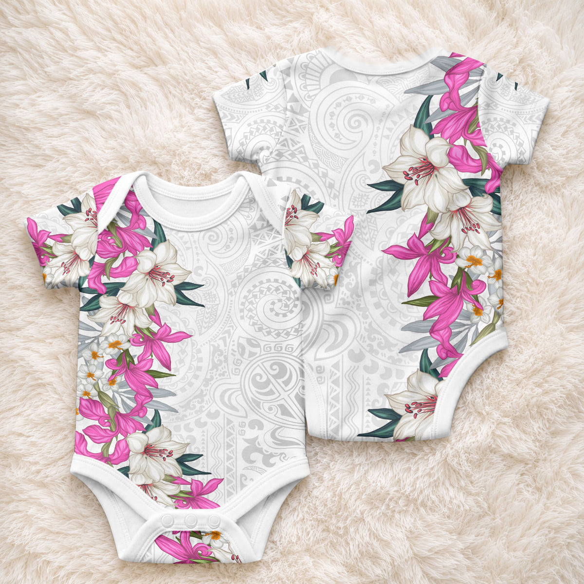 Hawaii Tropical Leaves and Flowers Baby Onesie