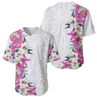 Hawaii Tropical Leaves and Flowers Baseball Jersey Tribal Polynesian Pattern White Style