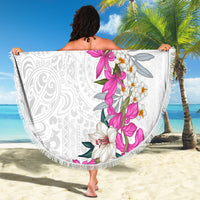 Hawaii Tropical Leaves and Flowers Beach Blanket Tribal Polynesian Pattern White Style
