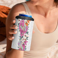Hawaii Tropical Leaves and Flowers 4 in 1 Can Cooler Tumbler Tribal Polynesian Pattern White Style
