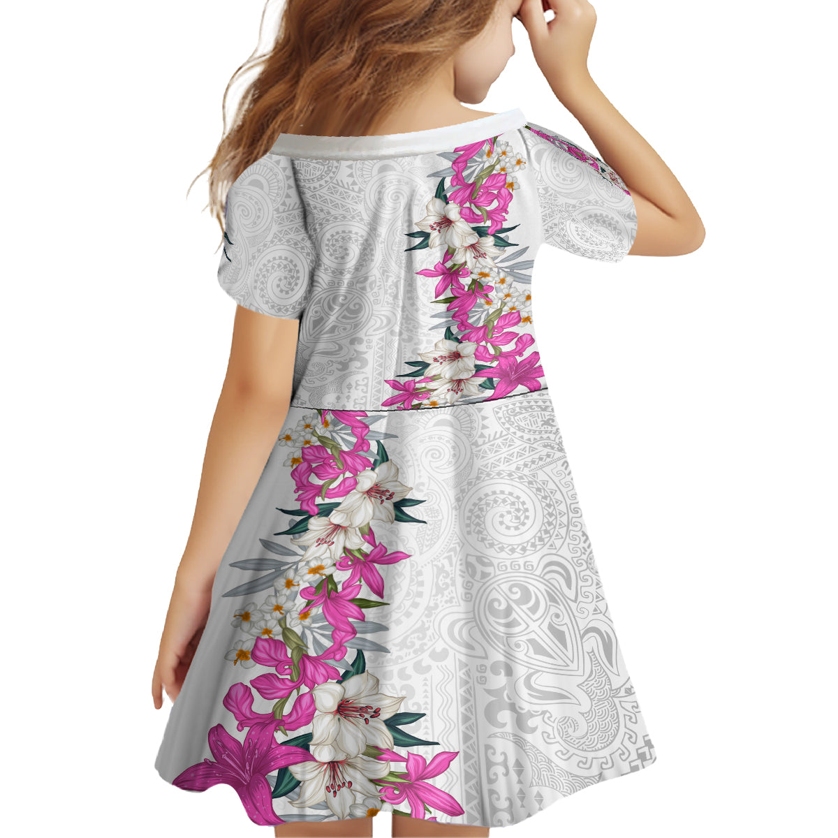 Hawaii Tropical Leaves and Flowers Family Matching Tank Maxi Dress and Hawaiian Shirt Tribal Polynesian Pattern White Style