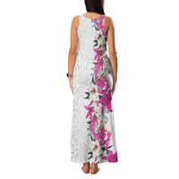 Hawaii Tropical Leaves and Flowers Family Matching Tank Maxi Dress and Hawaiian Shirt Tribal Polynesian Pattern White Style