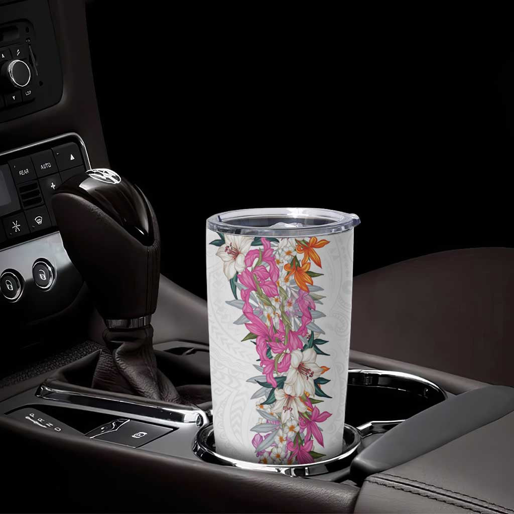 Hawaii Tropical Leaves and Flowers Tumbler Cup Tribal Polynesian Pattern White Style