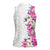 Hawaii Tropical Leaves and Flowers Women Sleeveless Polo Shirt Tribal Polynesian Pattern White Style