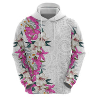 Hawaii Tropical Leaves and Flowers Zip Hoodie Tribal Polynesian Pattern White Style