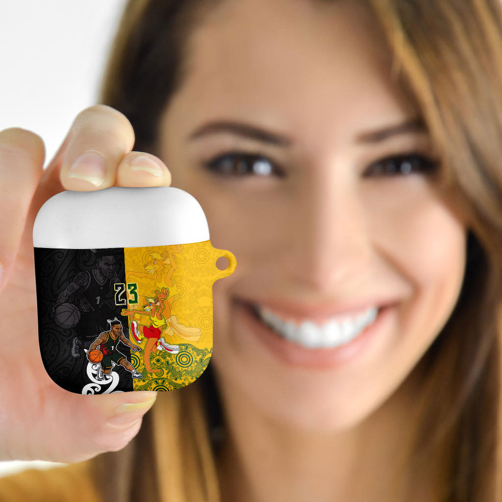 Aotearoa New Zealand And Australia Basketball Custom AirPods Case Maori Tribal Tattoo And Aboriginal Dot Art Heritage