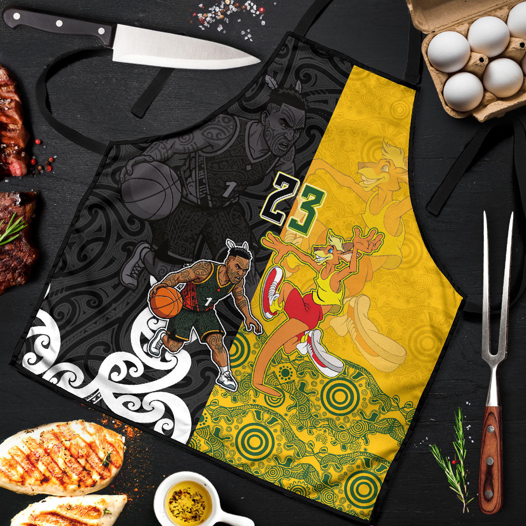 Aotearoa New Zealand And Australia Basketball Custom Apron Maori Tribal Tattoo And Aboriginal Dot Art Heritage