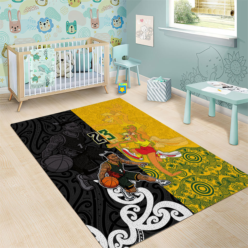 Aotearoa New Zealand And Australia Basketball Custom Area Rug Maori Tribal Tattoo And Aboriginal Dot Art Heritage