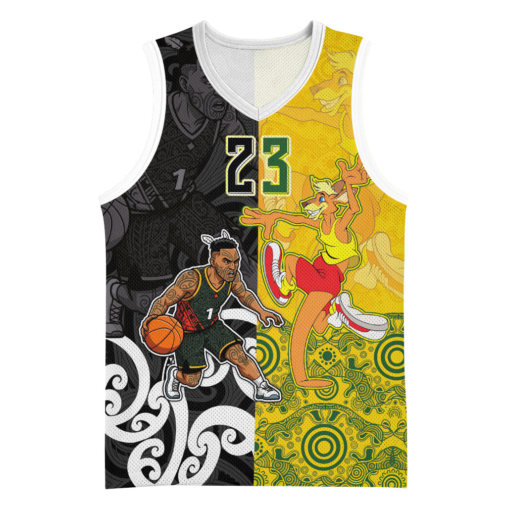 Aotearoa New Zealand And Australia Basketball Custom Basketball Jersey Maori Tribal Tattoo And Aboriginal Dot Art Heritage LT03 Unisex Multicolor - Polynesian Pride