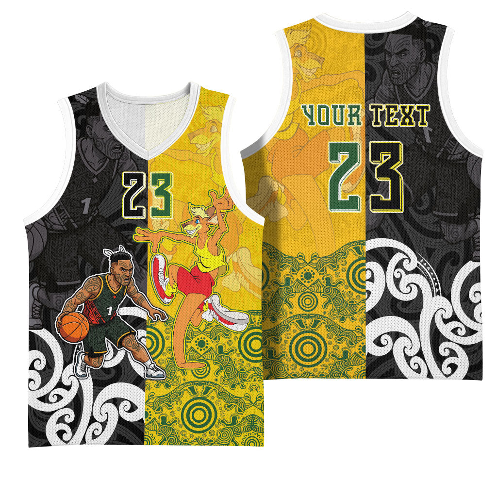 Aotearoa New Zealand And Australia Basketball Custom Basketball Jersey Maori Tribal Tattoo And Aboriginal Dot Art Heritage LT03 - Polynesian Pride