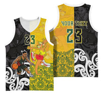 Aotearoa New Zealand And Australia Basketball Custom Basketball Jersey Maori Tribal Tattoo And Aboriginal Dot Art Heritage LT03 - Polynesian Pride