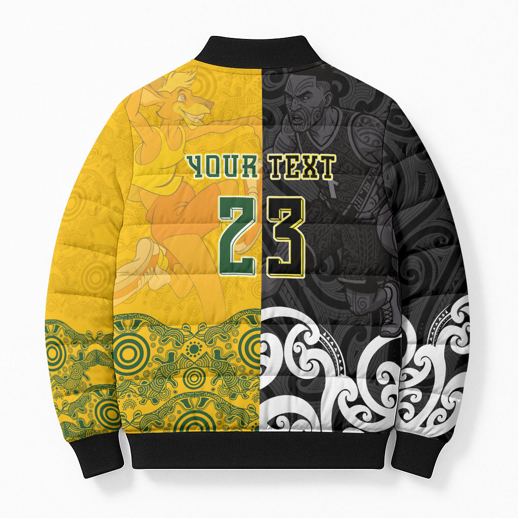 Aotearoa New Zealand And Australia Basketball Custom Bomber Puffer Jacket Maori Tribal Tattoo And Aboriginal Dot Art Heritage LT03 - Polynesian Pride