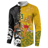 Aotearoa New Zealand And Australia Basketball Custom Button Sweatshirt Maori Tribal Tattoo And Aboriginal Dot Art Heritage LT03 - Polynesian Pride