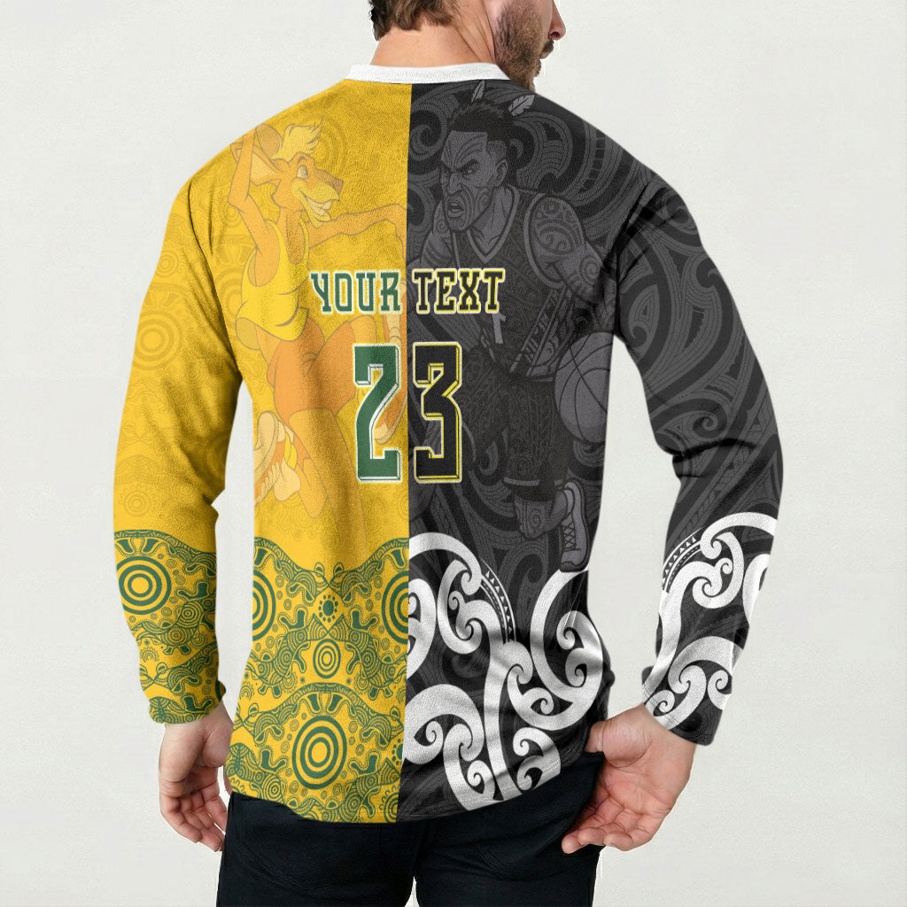 Aotearoa New Zealand And Australia Basketball Custom Button Sweatshirt Maori Tribal Tattoo And Aboriginal Dot Art Heritage LT03 - Polynesian Pride