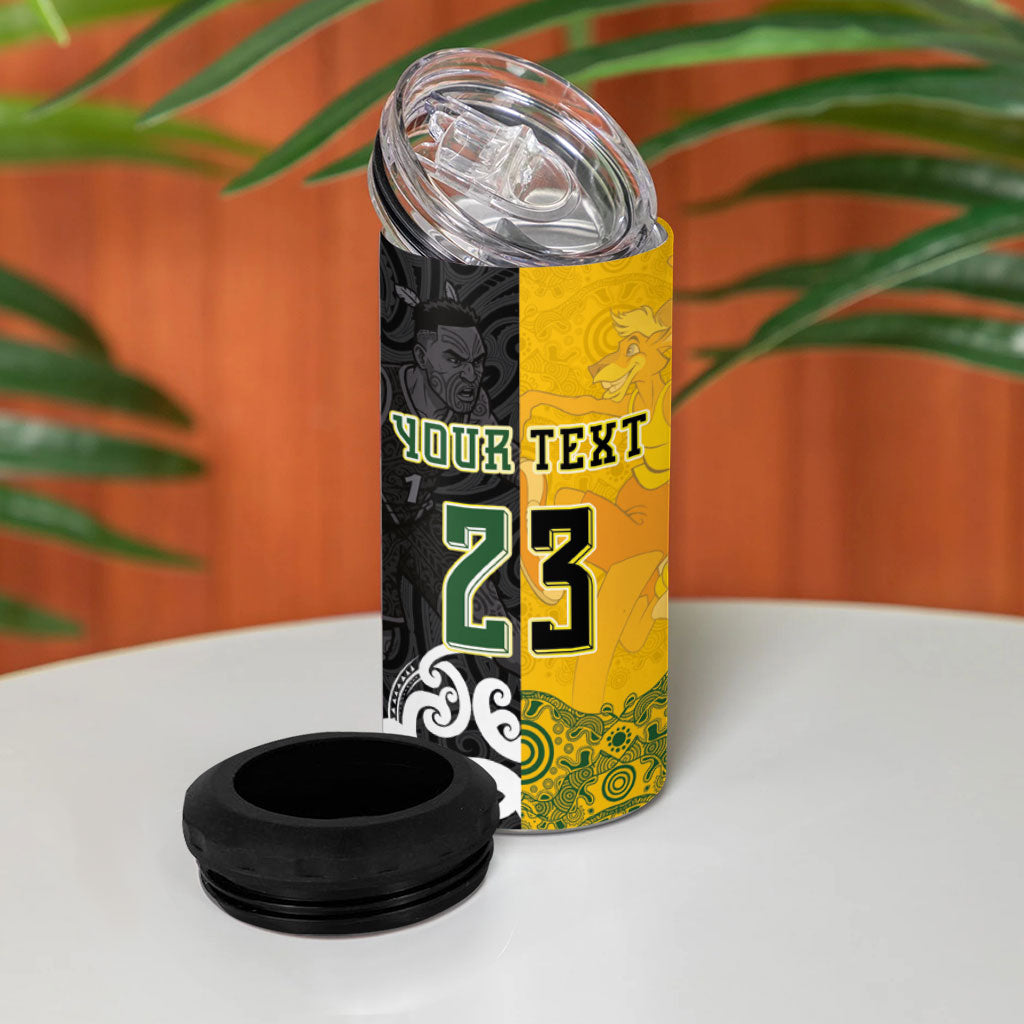Aotearoa New Zealand And Australia Basketball Custom 4 in 1 Can Cooler Tumbler Maori Tribal Tattoo And Aboriginal Dot Art Heritage LT03 - Polynesian Pride