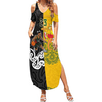 Aotearoa New Zealand And Australia Basketball Custom Family Matching Summer Maxi Dress and Hawaiian Shirt Maori Tribal Tattoo And Aboriginal Dot Art Heritage LT03 Mom's Dress Multicolor - Polynesian Pride
